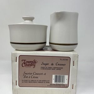 Vintage Brown White Pottery Stoneware Town & Country Creamer Sugar Bowl